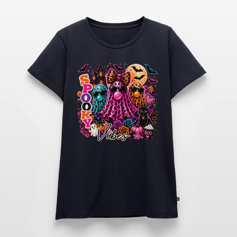 Women’s Halloween Ghost Spooky Vibes Short Sleeve T-Shirt - navy