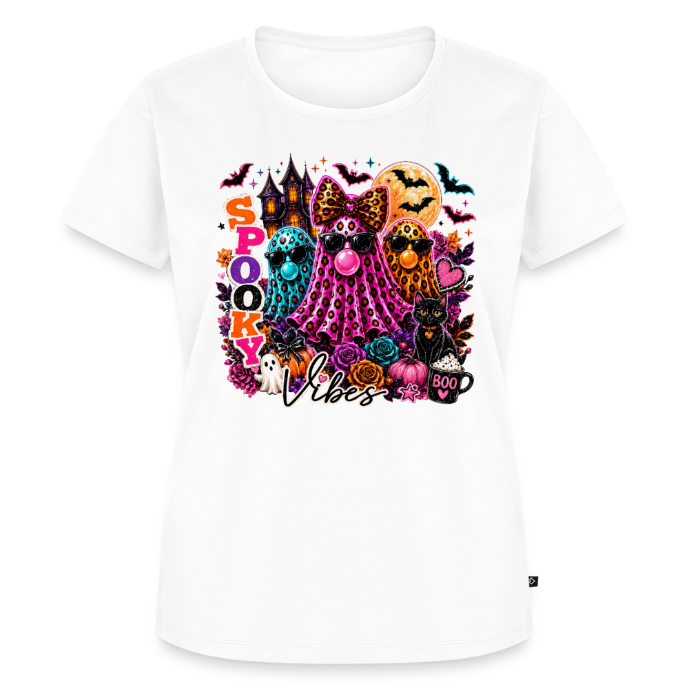 Women’s Halloween Ghost Spooky Vibes Short Sleeve T-Shirt - white