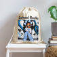 African American Toddler Girls School Rocks White Cotton Drawstring Bag For Back To School - natural