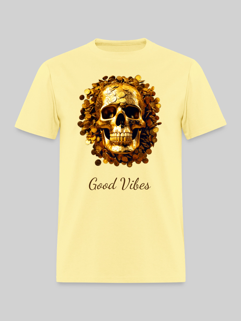 Men's Good Vibes Skeleton Crewneck Short Sleeve  T-Shirt - cornsilk