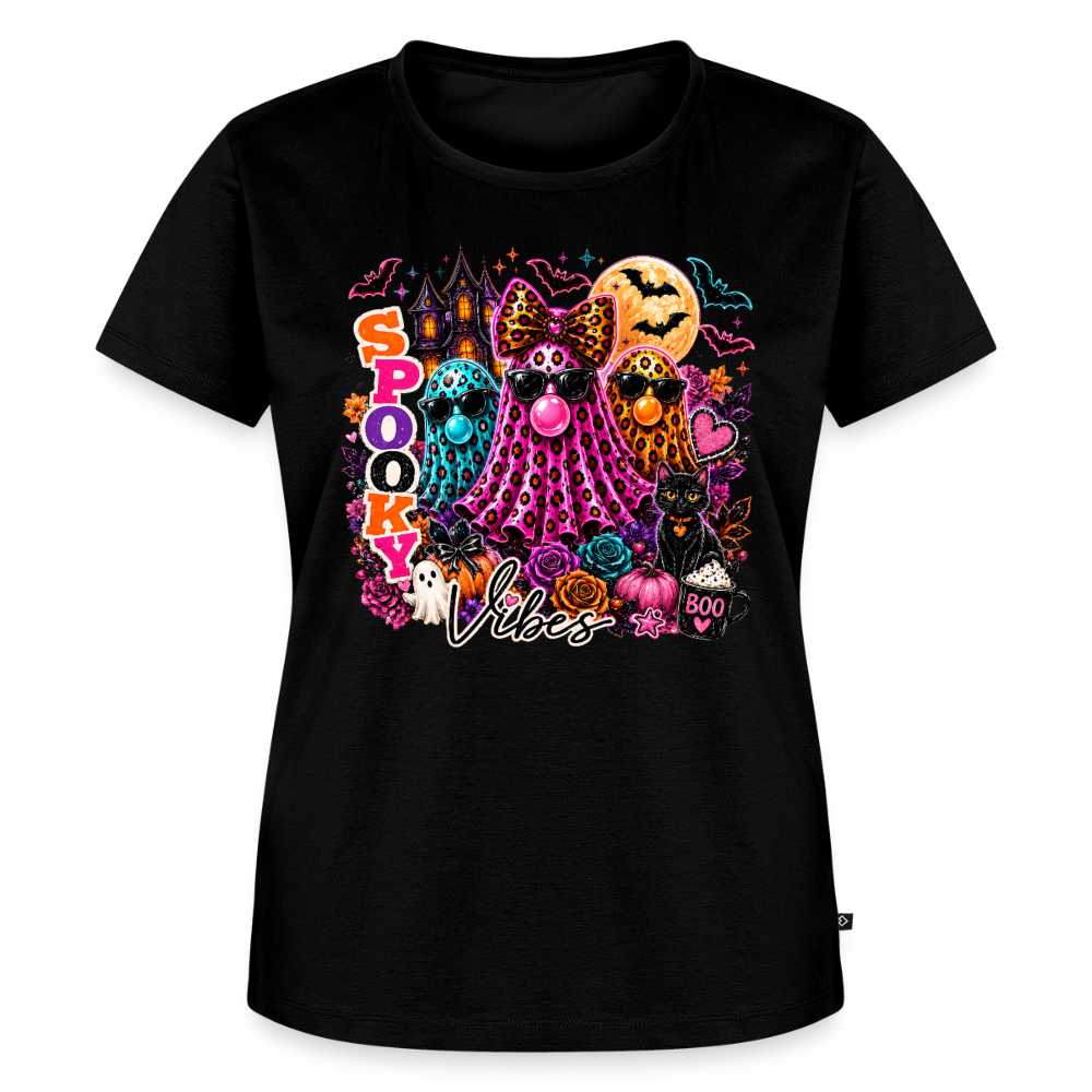 Women’s Halloween Ghost Spooky Vibes Short Sleeve T-Shirt - black