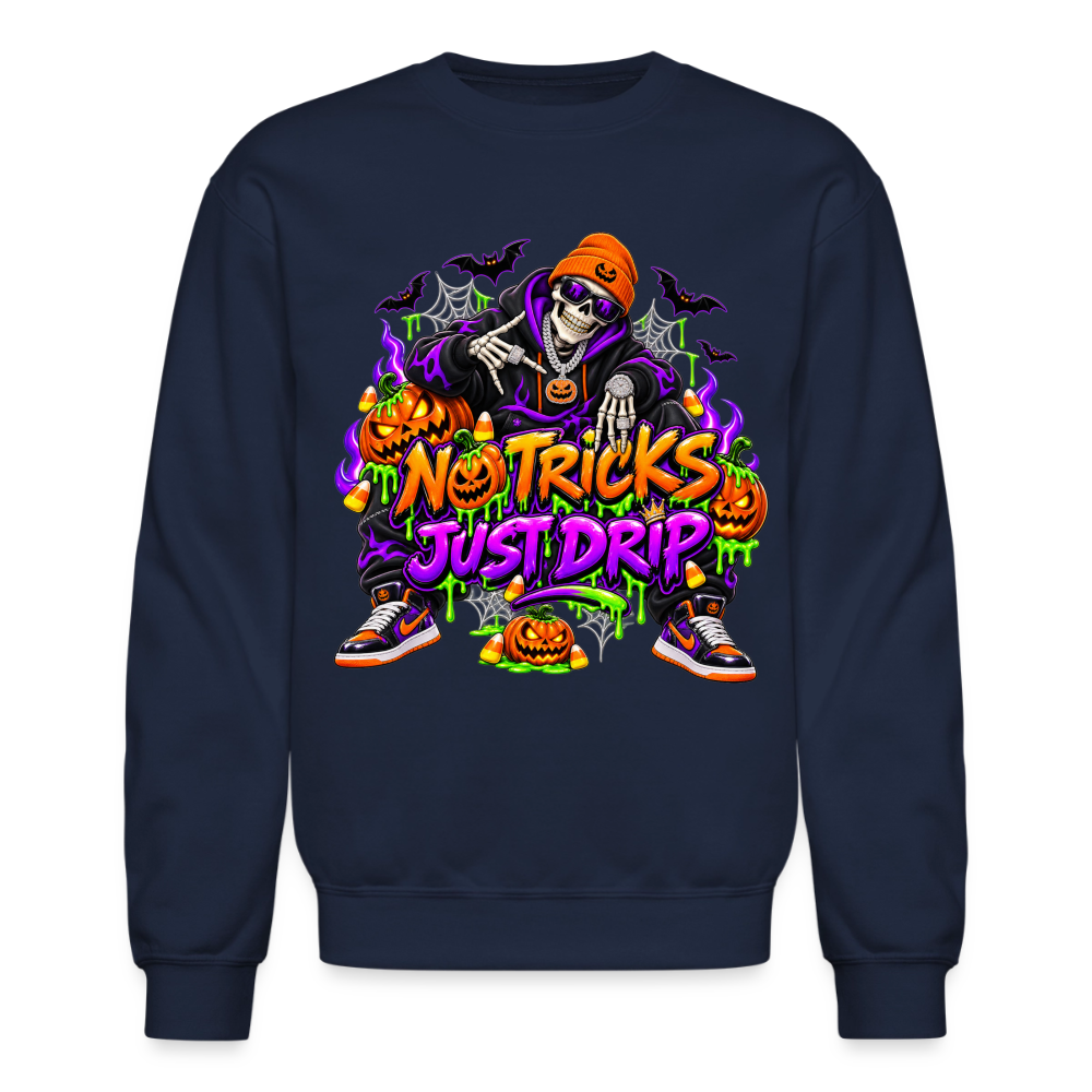 Men No Tricks Just Drip Halloween Crewneck Sweatshirt - navy