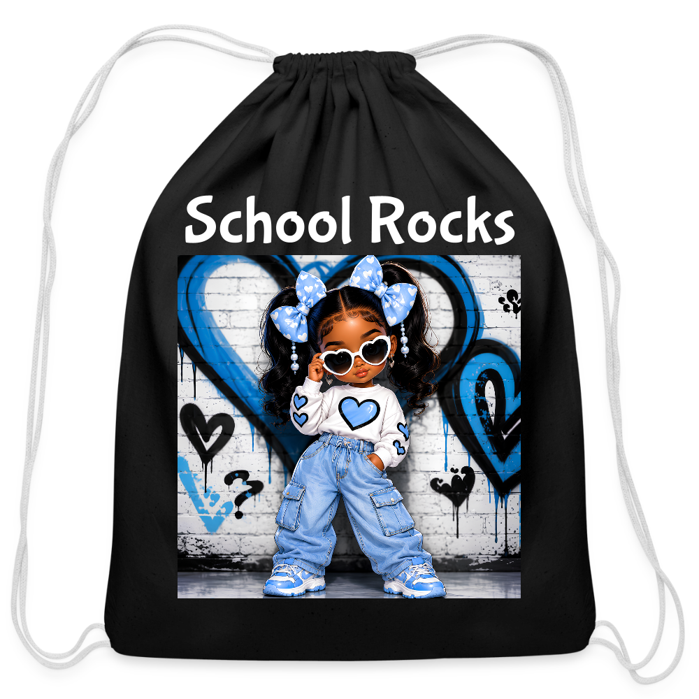 African American Toddler Girls School Rocks Black Cotton Drawstring Bag For Back To School - black