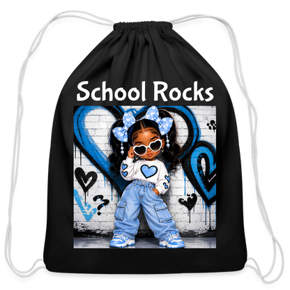 African American Toddler Girls School Rocks Black Cotton Drawstring Bag For Back To School - black