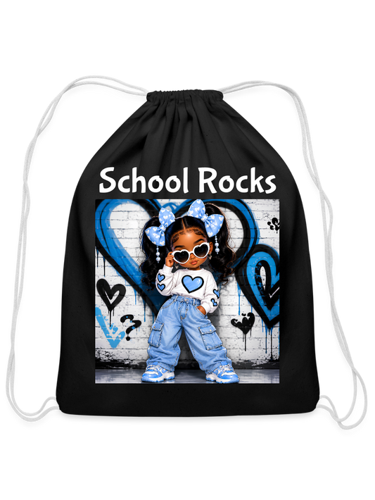 African American Toddler Girls School Rocks Black Cotton Drawstring Bag For Back To School - black