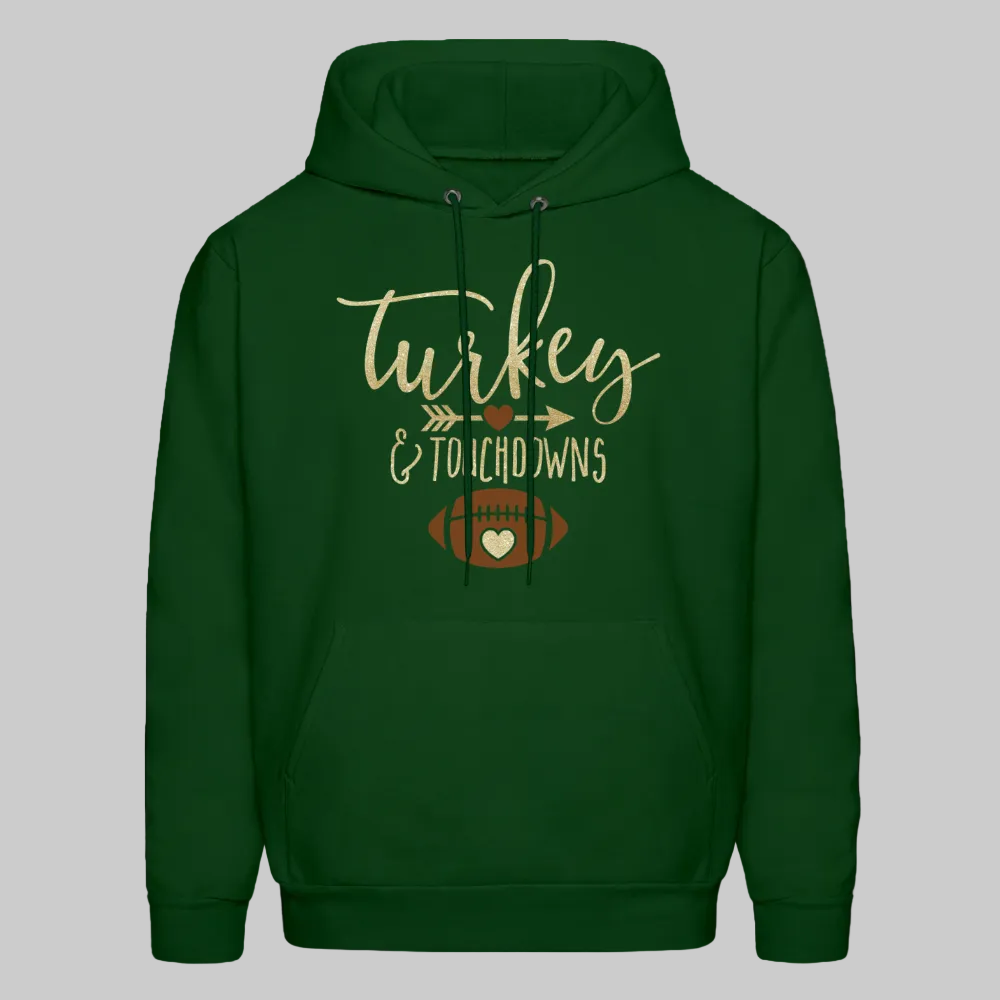 Men's Turkey and Touchdowns Thanksgiving Hoodie - forest green