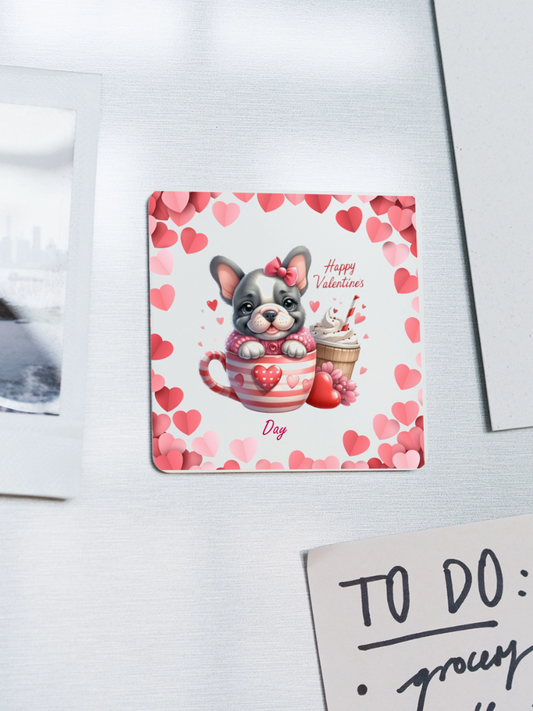 Happy Valentine's Day Pug Dog Square Magnet nicholesgifts