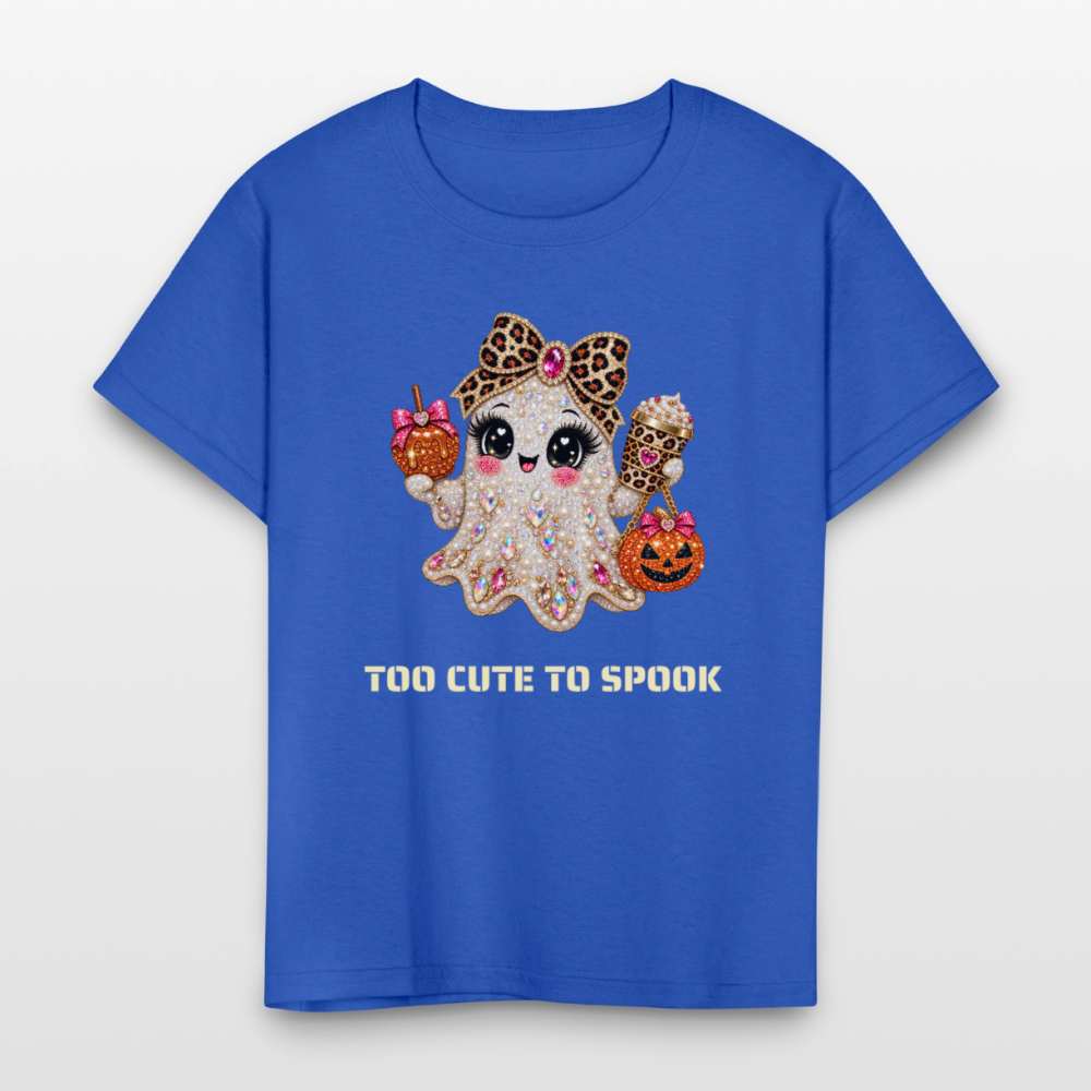 Girls Halloween Ghost Too Cute To Spook Short Sleeve T-Shirt - royal blue