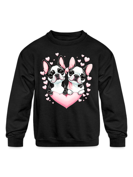 Girls Pug Dogs with Hearts Long Sleeve Crewneck Sweatshirt