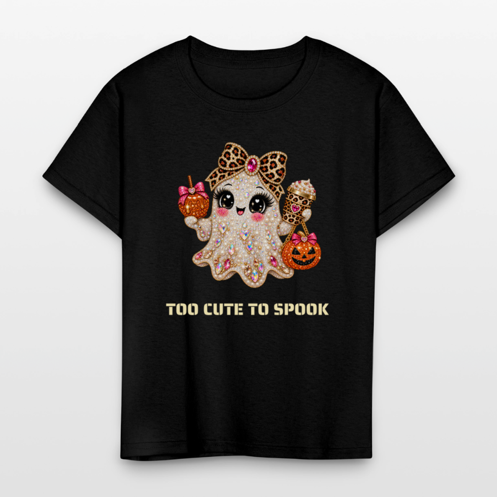 Girls Halloween Ghost Too Cute To Spook Short Sleeve T-Shirt - black