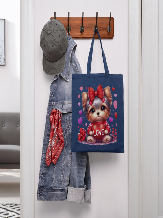 Women Love Dog with Bow Valentine's Day Tote Bag nicholesgifts