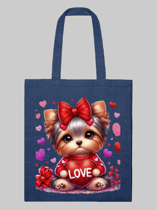 Women Love Dog with Bow Valentine's Day Tote Bag nicholesgifts