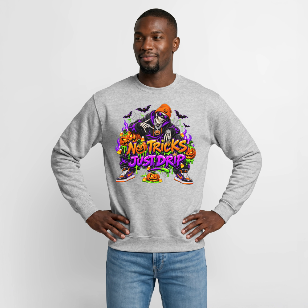 Men No Tricks Just Drip Halloween Crewneck Sweatshirt - heather gray