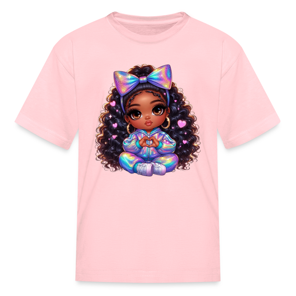 African American Girls Pretty Bow and Hearts Short Sleeve T-Shirt NicholesGifts
