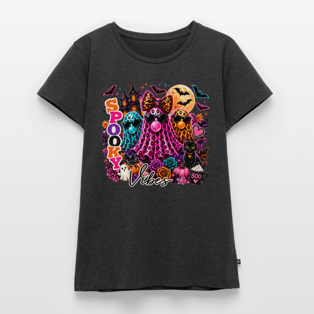 Women’s Halloween Ghost Spooky Vibes Short Sleeve T-Shirt - heather anthracite