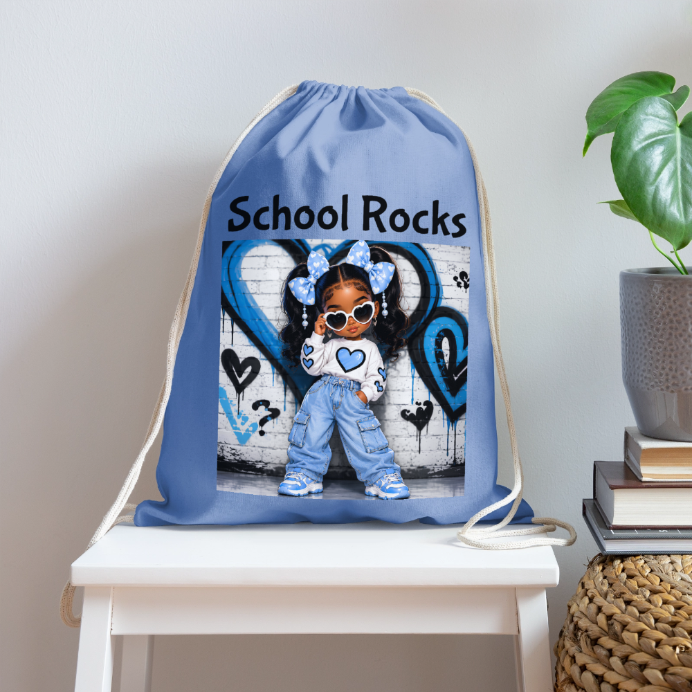African American Toddler Girls School Rocks Blue Cotton Drawstring Bag For Back To School - carolina blue