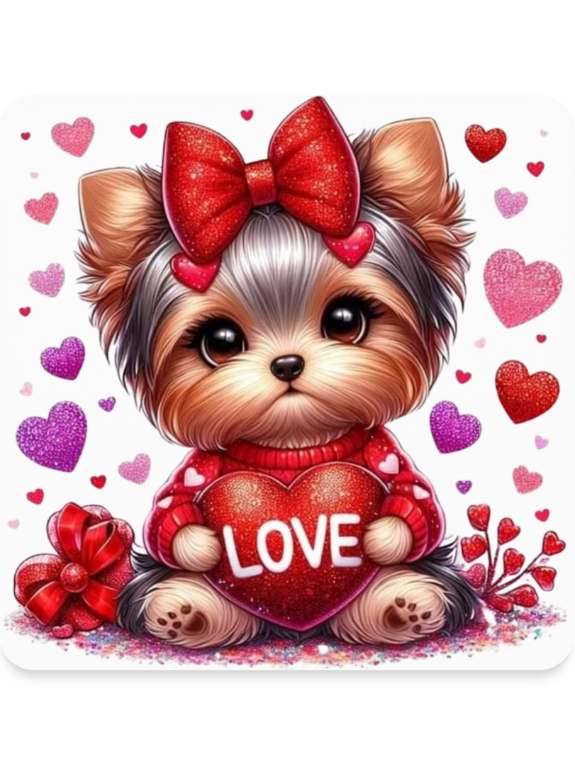 Valentine's Day Heart Love Dog with Bow Square Magnet nicholesgifts