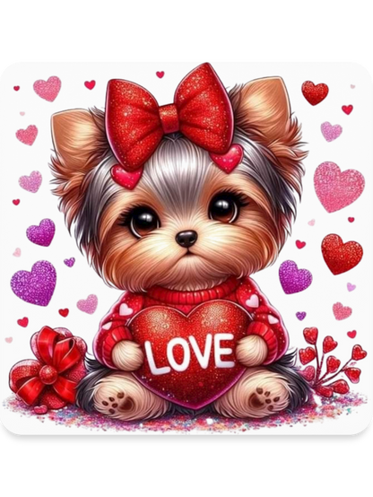Valentine's Day Heart Love Dog with Bow Square Magnet nicholesgifts
