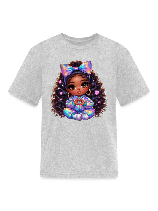 African American Girls Pretty Bow and Hearts Short Sleeve T-Shirt