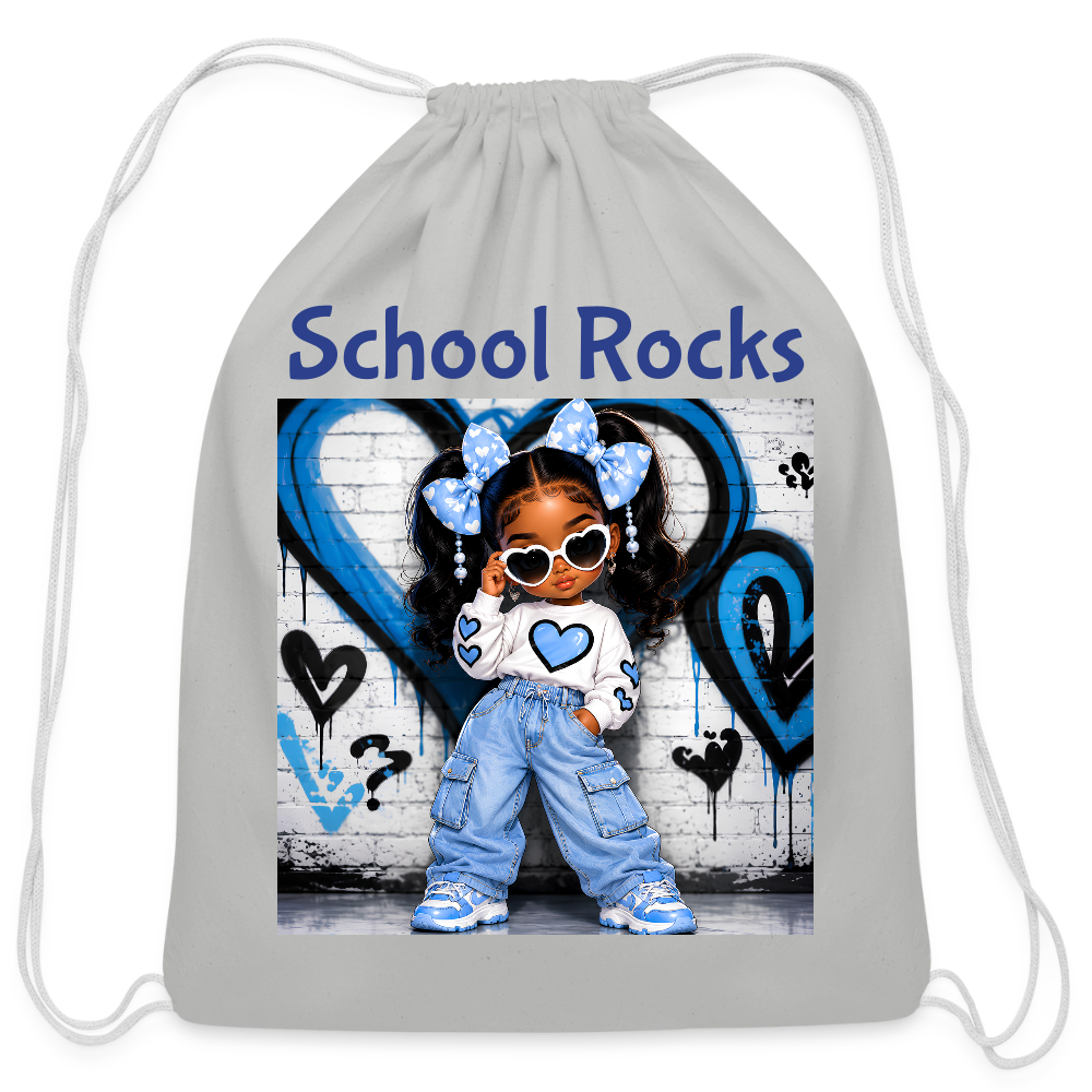 African American Toddler Girls School Rocks Gray Cotton Drawstring Bag For Back To School - Light Grey