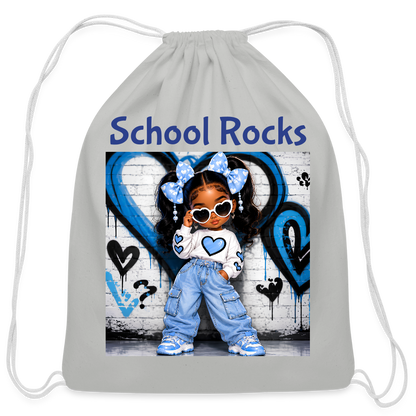 African American Toddler Girls School Rocks Gray Cotton Drawstring Bag For Back To School - Light Grey