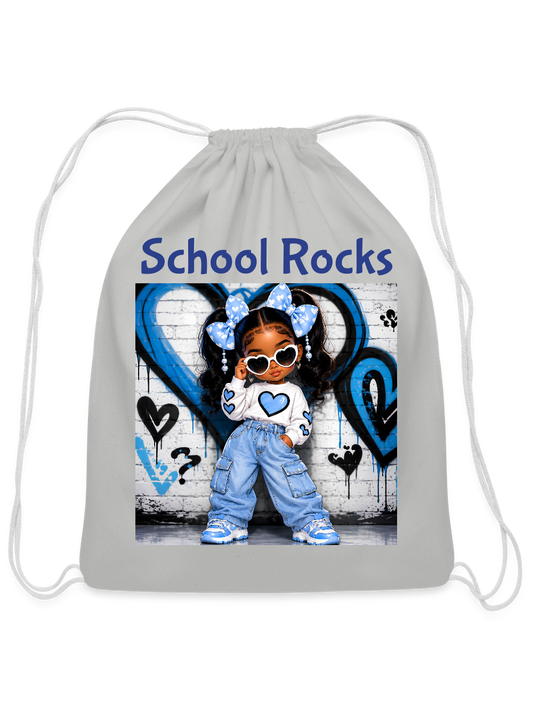 African American Toddler Girls School Rocks Gray Cotton Drawstring Bag For Back To School - Light Grey