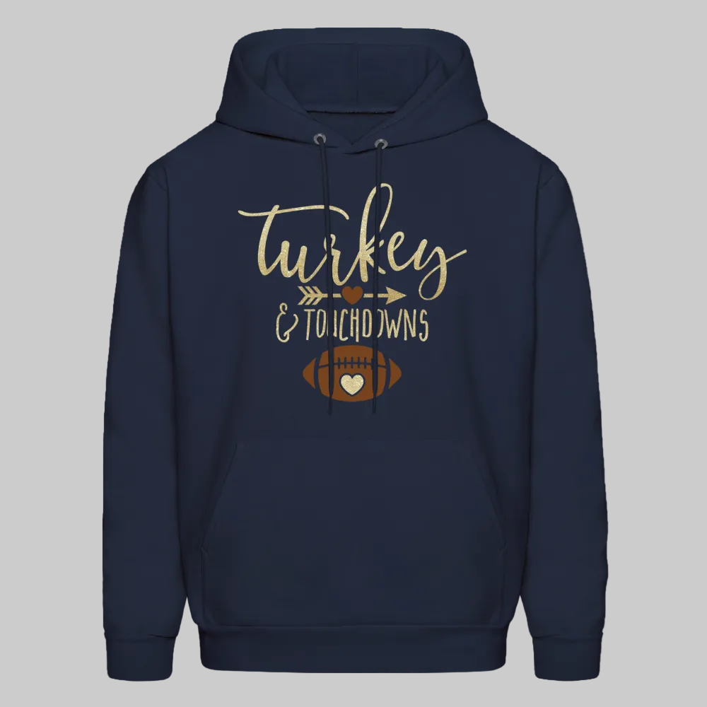 Men's Turkey and Touchdowns Thanksgiving Hoodie - navy