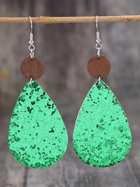 Sequin PU Leather Wooden Dangle Earrings nicholesgifts