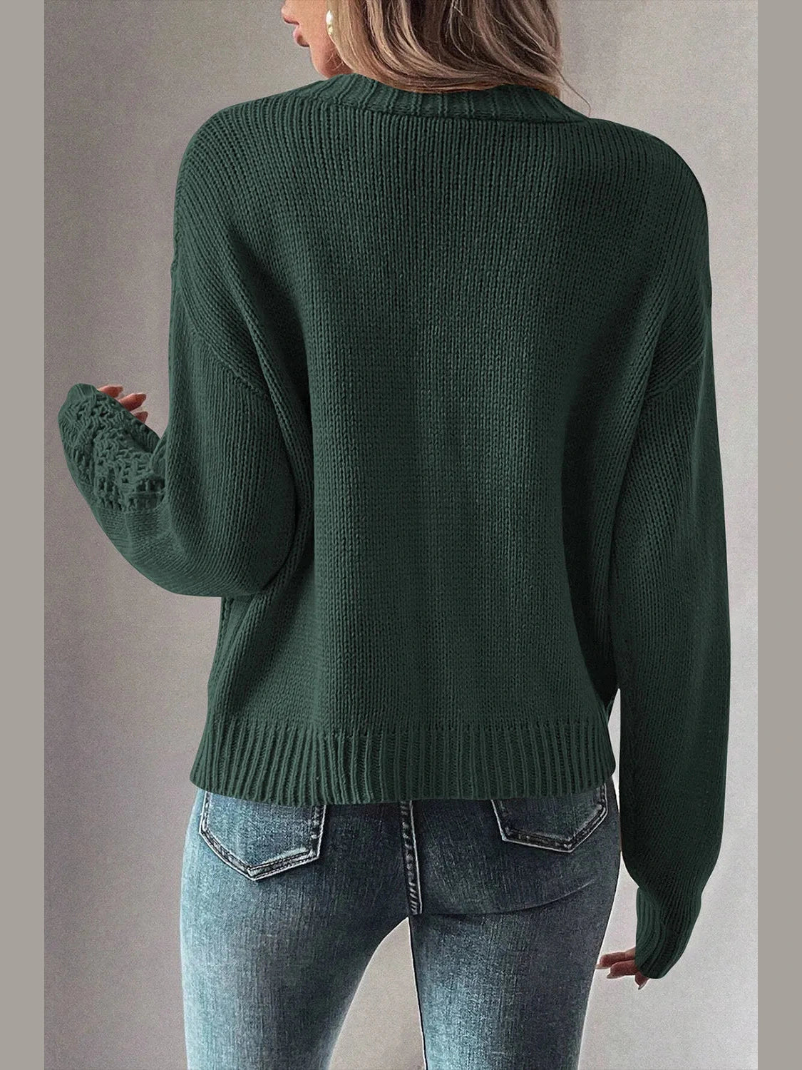 Openwork Button Up Long Sleeve Cardigan NicholesGifts
