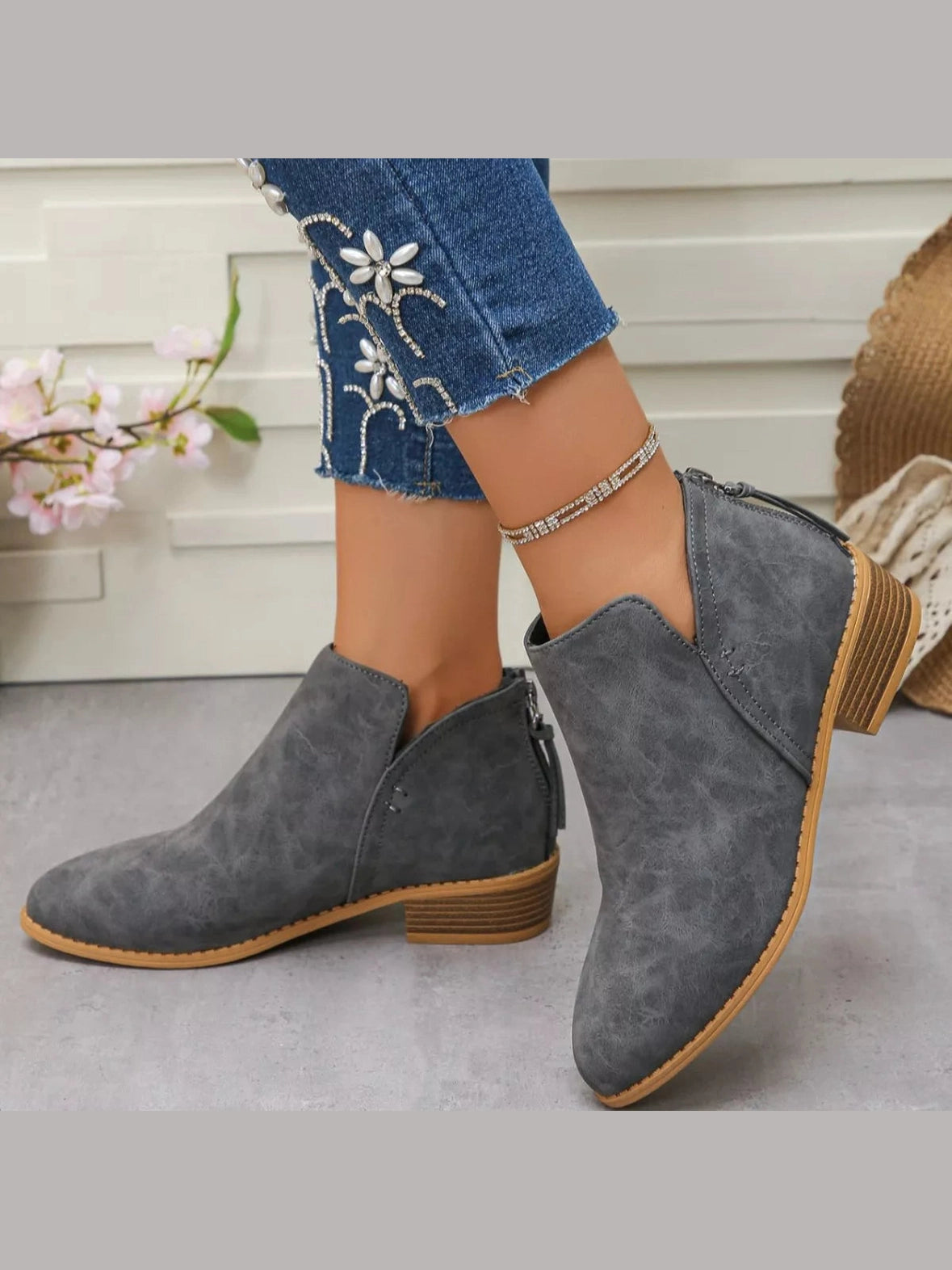 Women Point Toe Block Heels Boots nicholesgifts