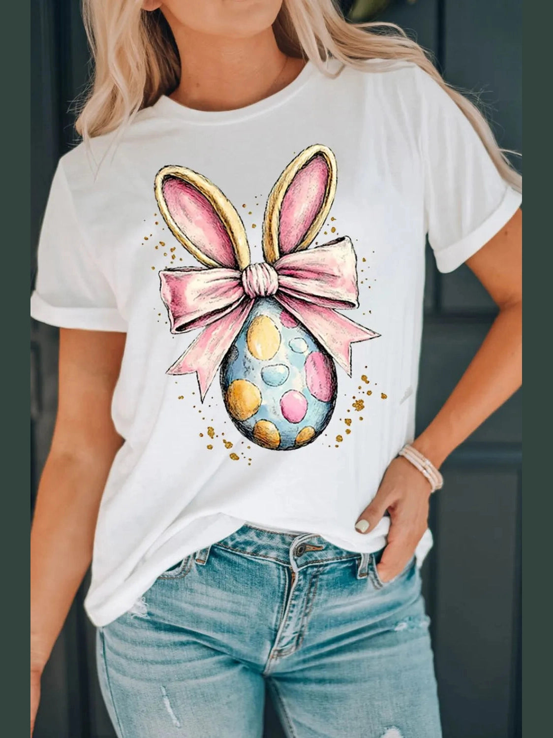 Easter Egg Bow Bunny Ear Graphic T-Shirt nicholesgifts