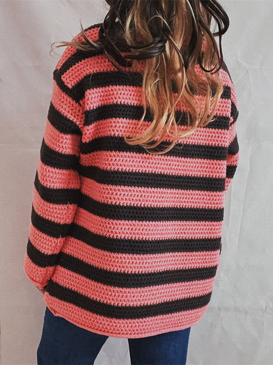 Striped Round Neck Long Sleeve Sweater NicholesGifts