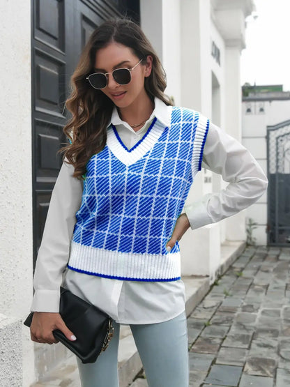 Plaid V-Neck Sweater Vest nicholesgifts