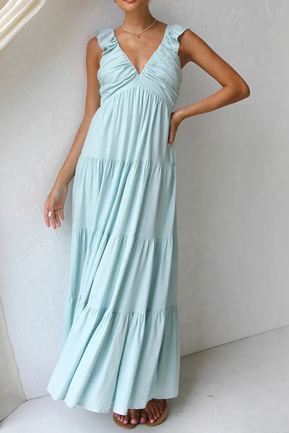 Ruffled V-Neck Tiered Dress NicholesGifts