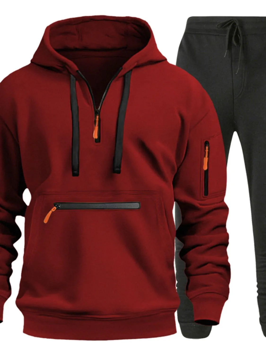 Men's Full Size Drawstring Half Zip Hoodie and Pants Set Plus Size NicholesGifts