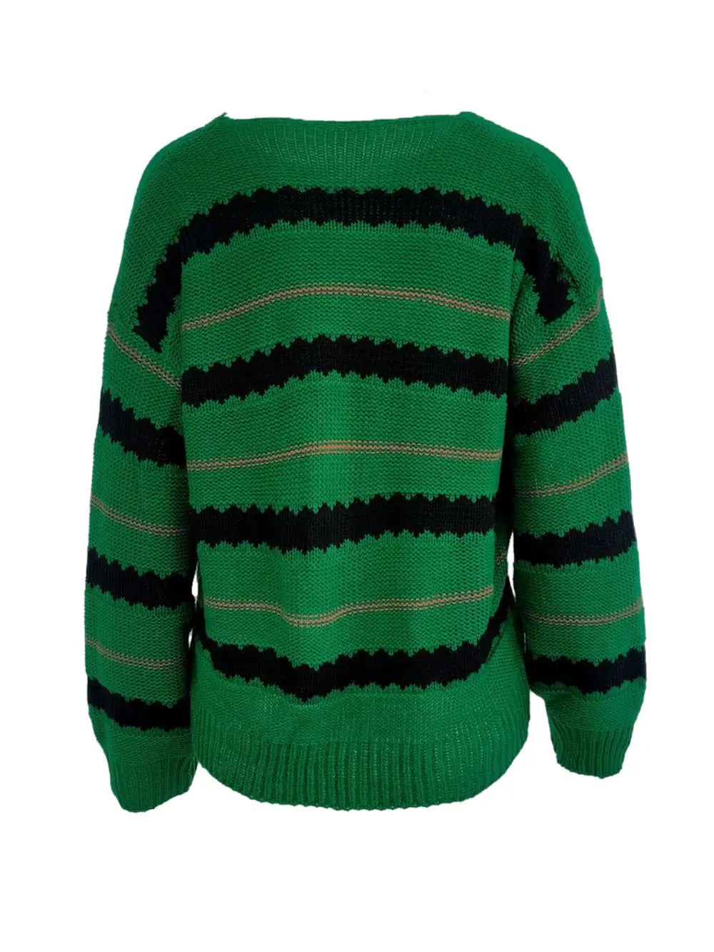 Striped Round Neck Long Sleeve Sweater Trendsi