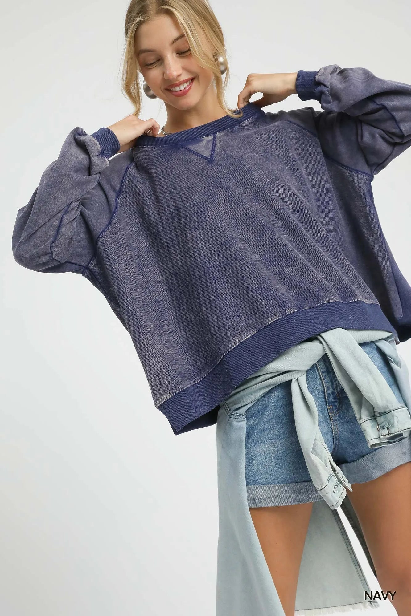 Umgee Mineral Wash French Terry Sweatshirt NicholesGifts