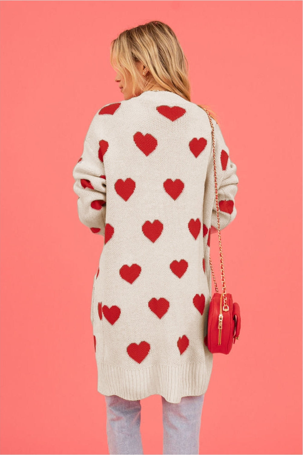 Heart Graphic Open Front Cardigan with Pockets nicholesgifts