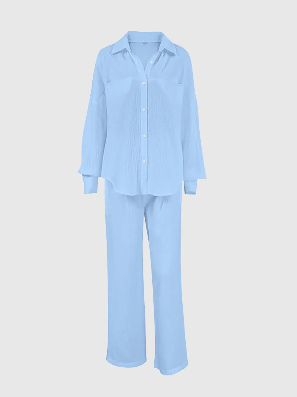Texture Button Up Long Sleeve Shirt and Pants Set nicholesgifts