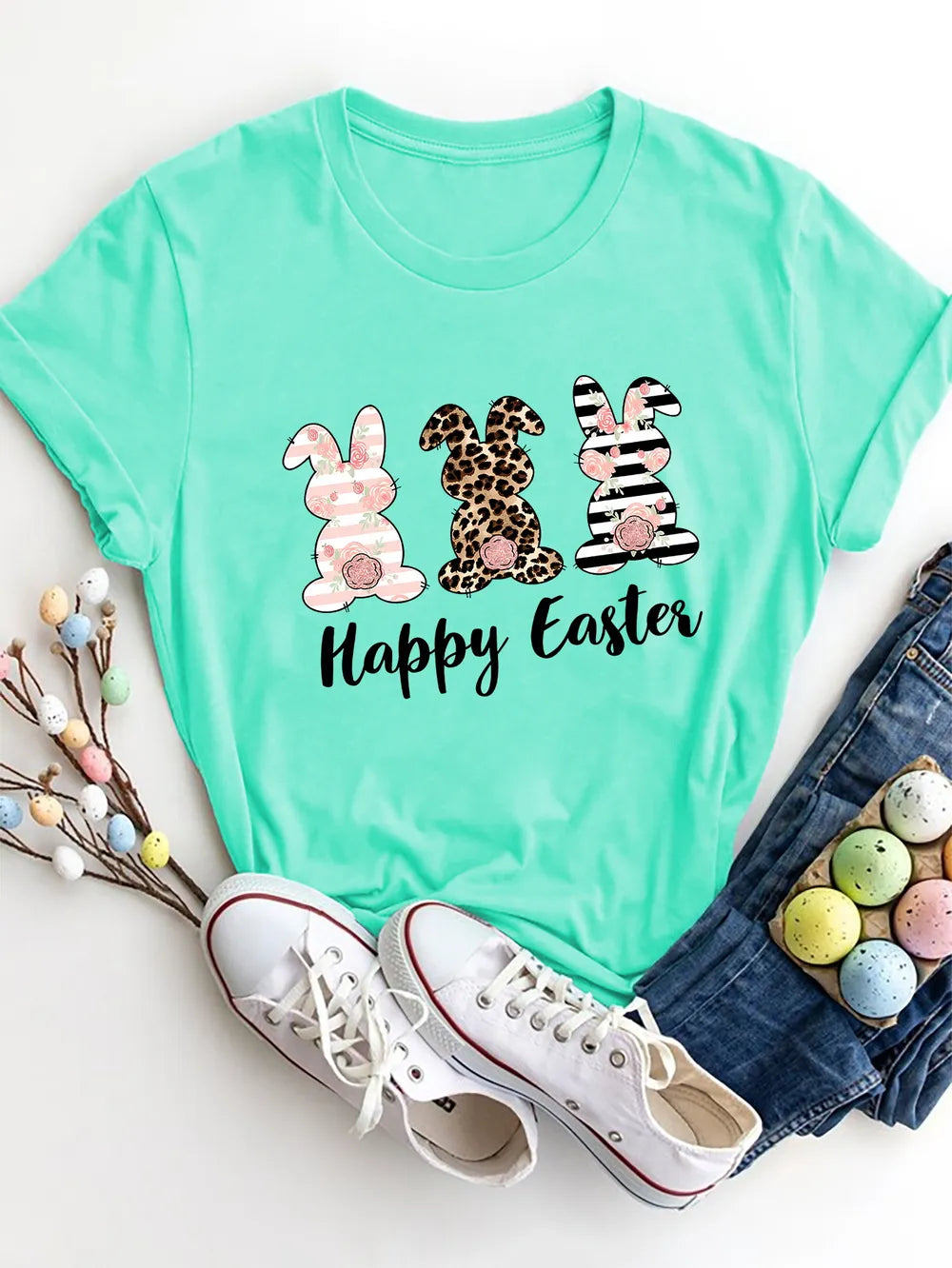 HAPPY EASTER Round Neck Short Sleeve T-Shirt nicholesgifts