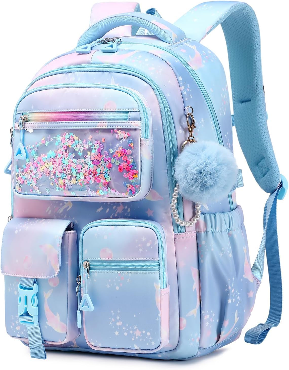 Girls Backpack,School Bag for Kids,Primary,Elementary,Teen Ages 6-15 Girls Bookbag,Students Kawaii Backpack Blue Mermaid