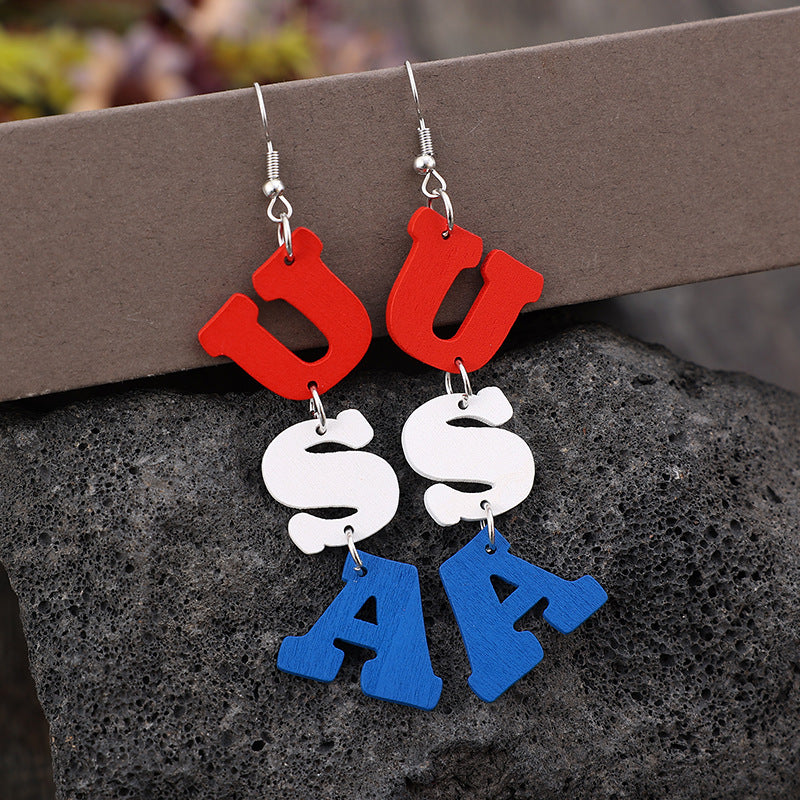 USA Wooden Letter Dangle Earrings nicholesgifts
