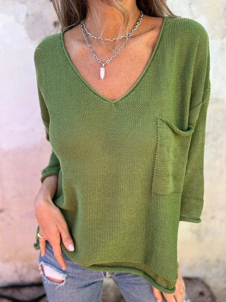 Full Size Casual V-Neck Knit Sweater Plus Size Trendsi