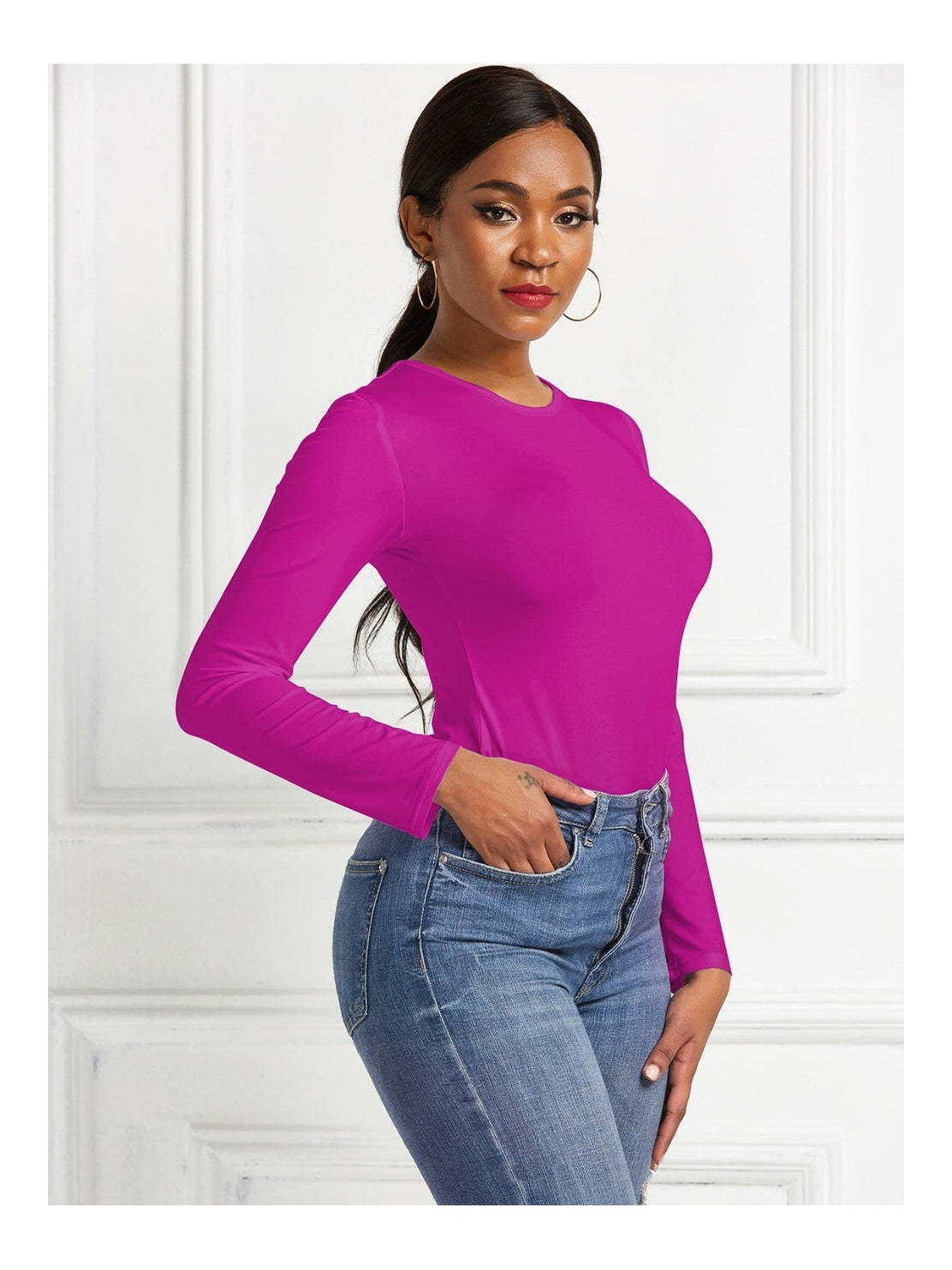 Women Round Neck Long Sleeve Bodysuit nicholesgifts