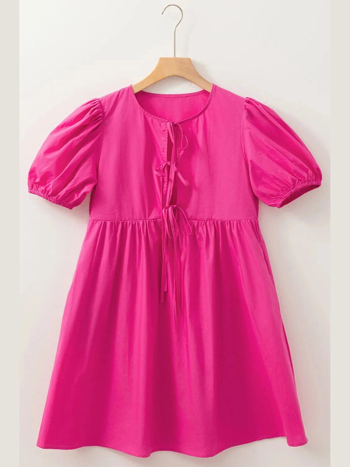 Puff Sleeve Tie Front High Waist Mini Dress NicholesGifts