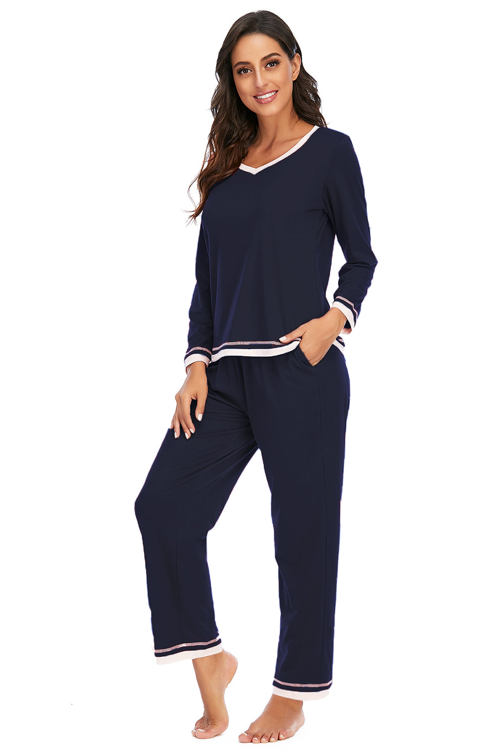 Women V-Neck Top and Pants Lounge Set nicholesgifts