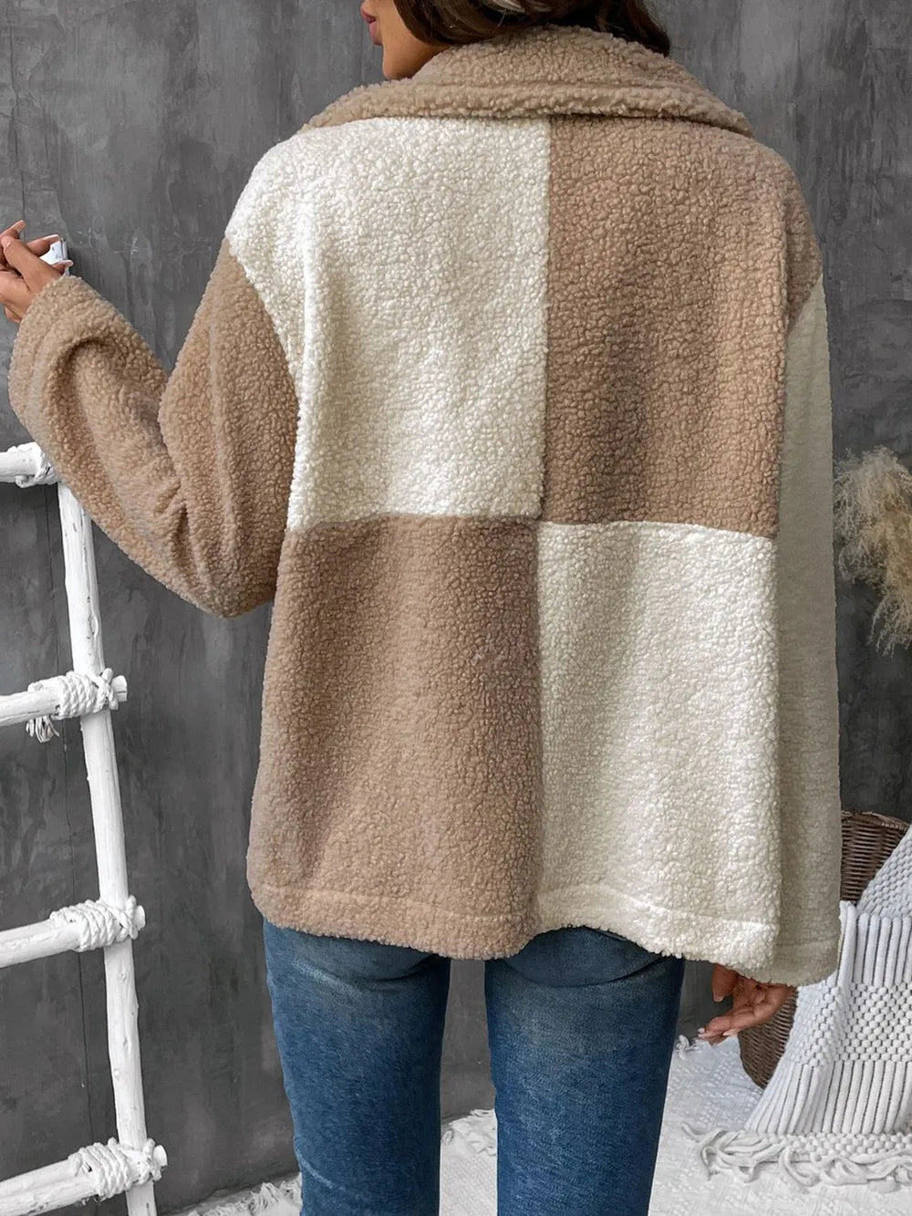 Perfee Color Block Collared Neck Long Sleeve Jacket Trendsi