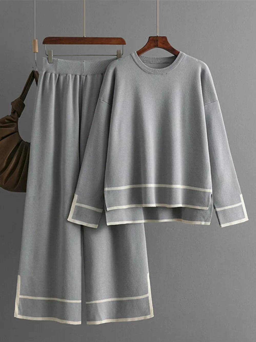 High-Low Round Neck Top and Pants Sweater Set nicholesgifts