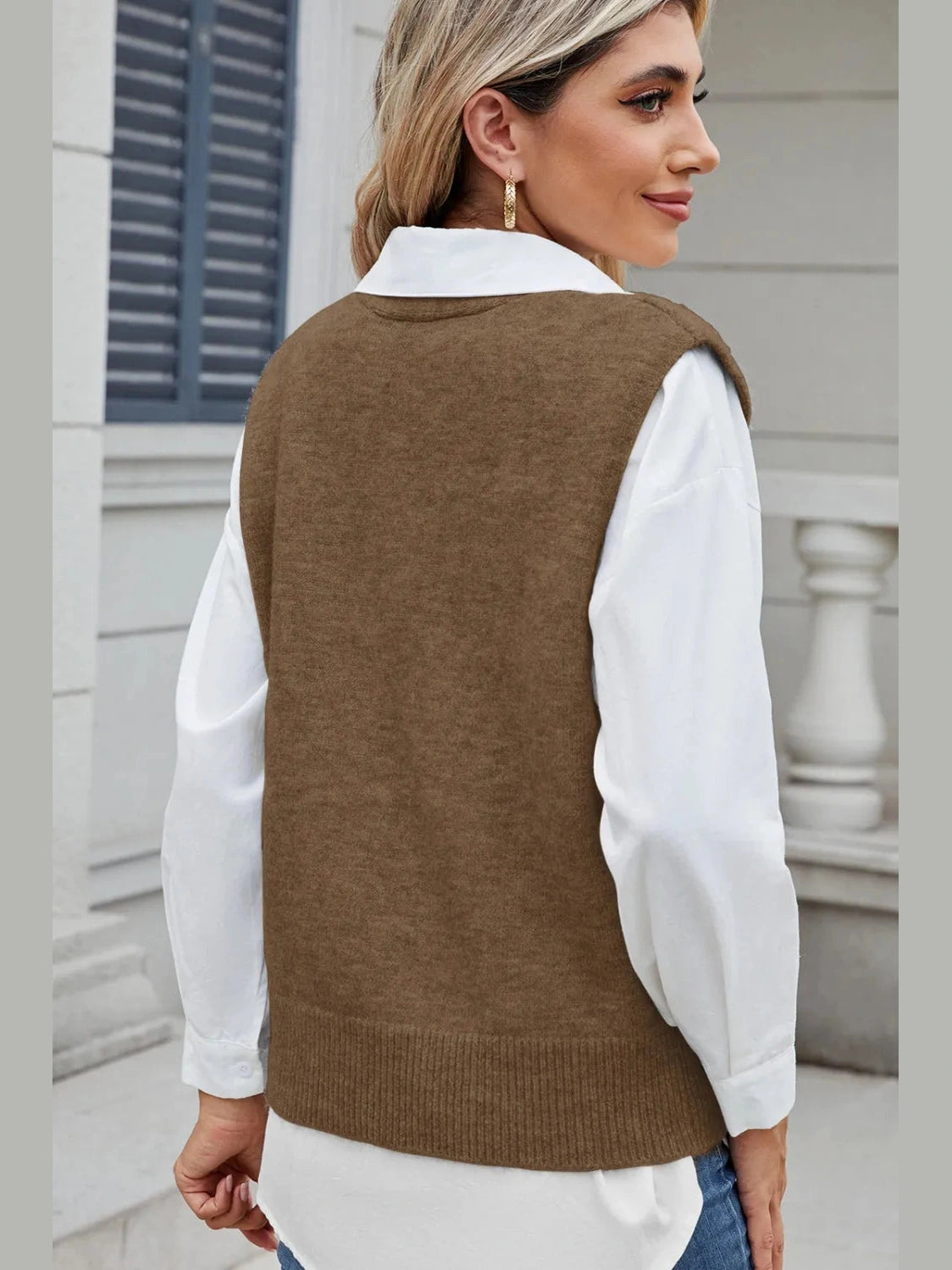 Button Down V-Neck Sweater Vest nicholesgifts