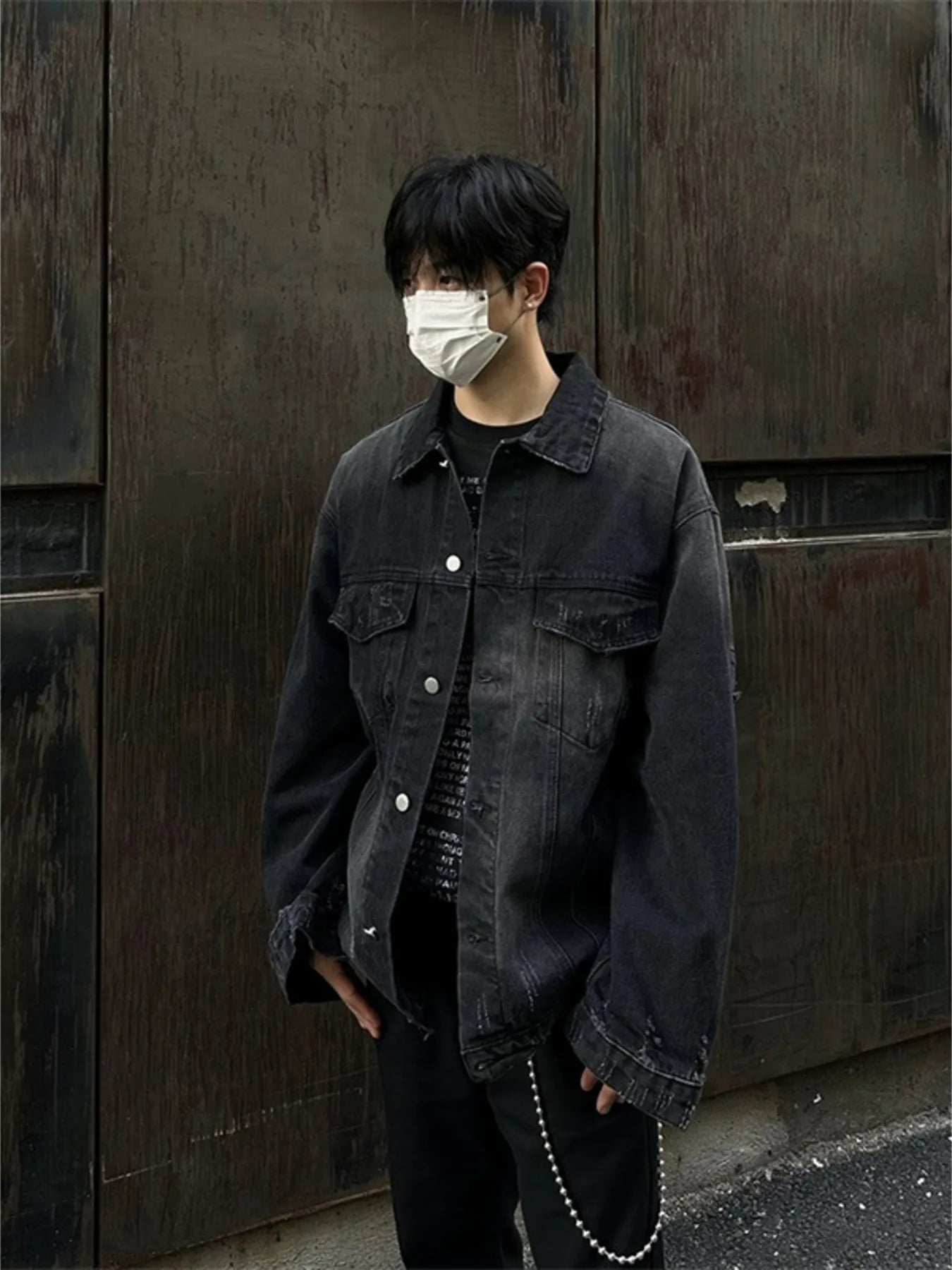 Men's Distressed Button Up Denim Jacket